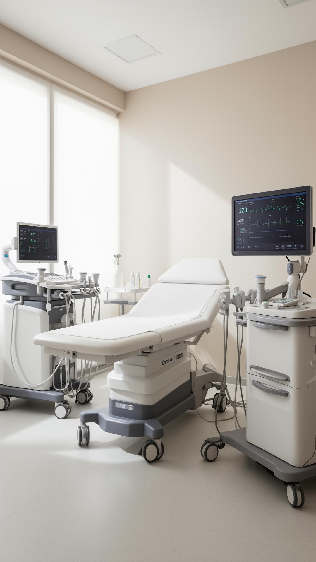Modern cardiac diagnostic suite with imaging equipment